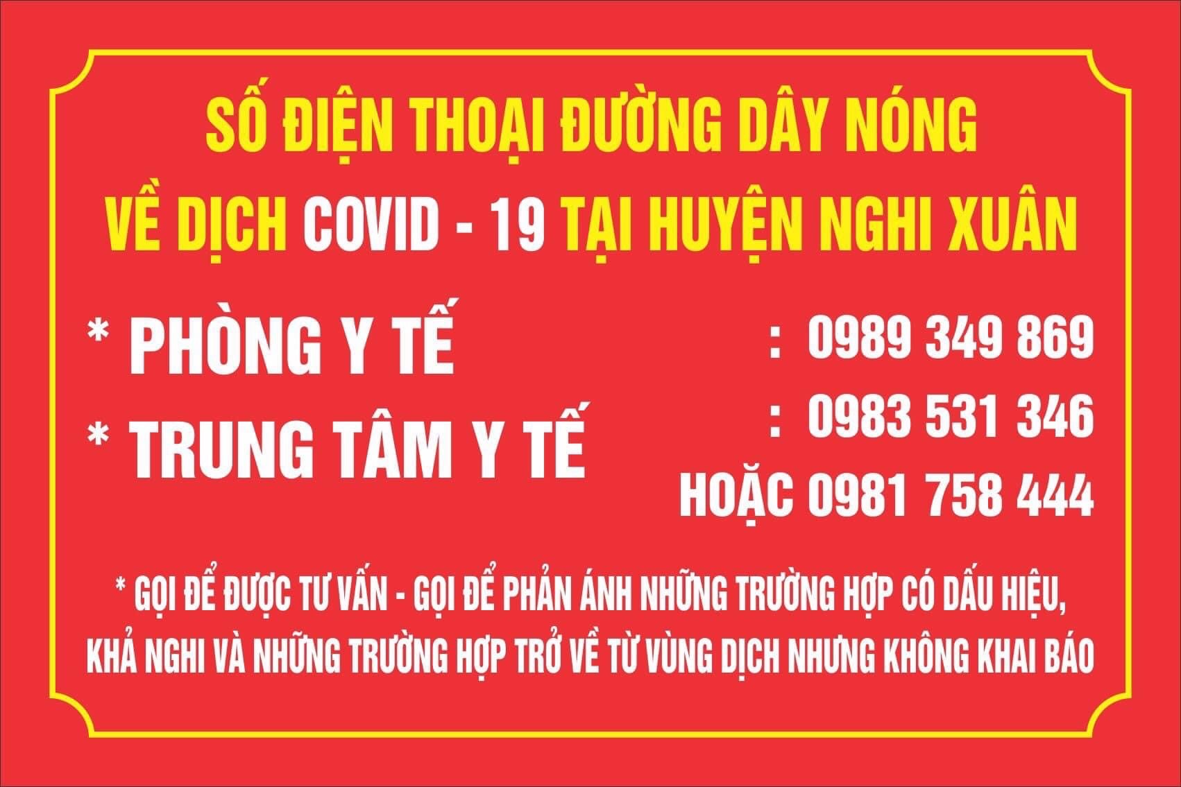 Đường dây nóng tư vấn phòng, chống dịch bệnh Covid-19 tại huyện Nghi Xuân